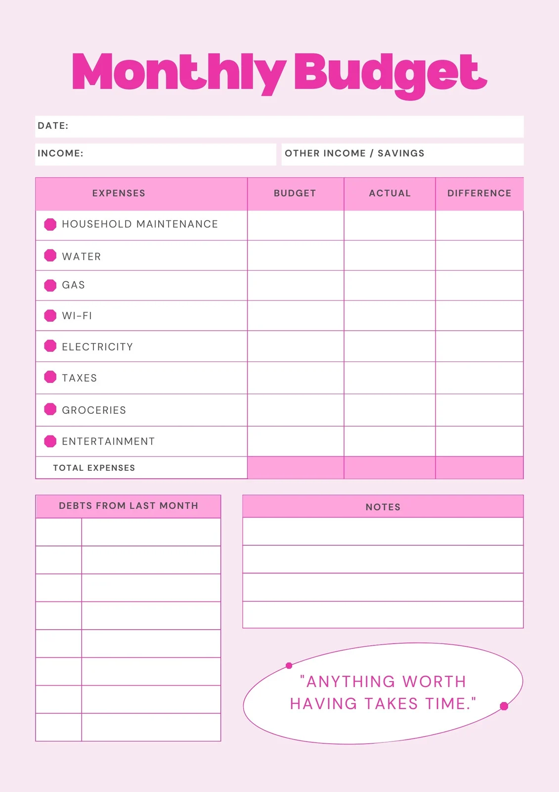 main-components-of-a-monthly-budget-template